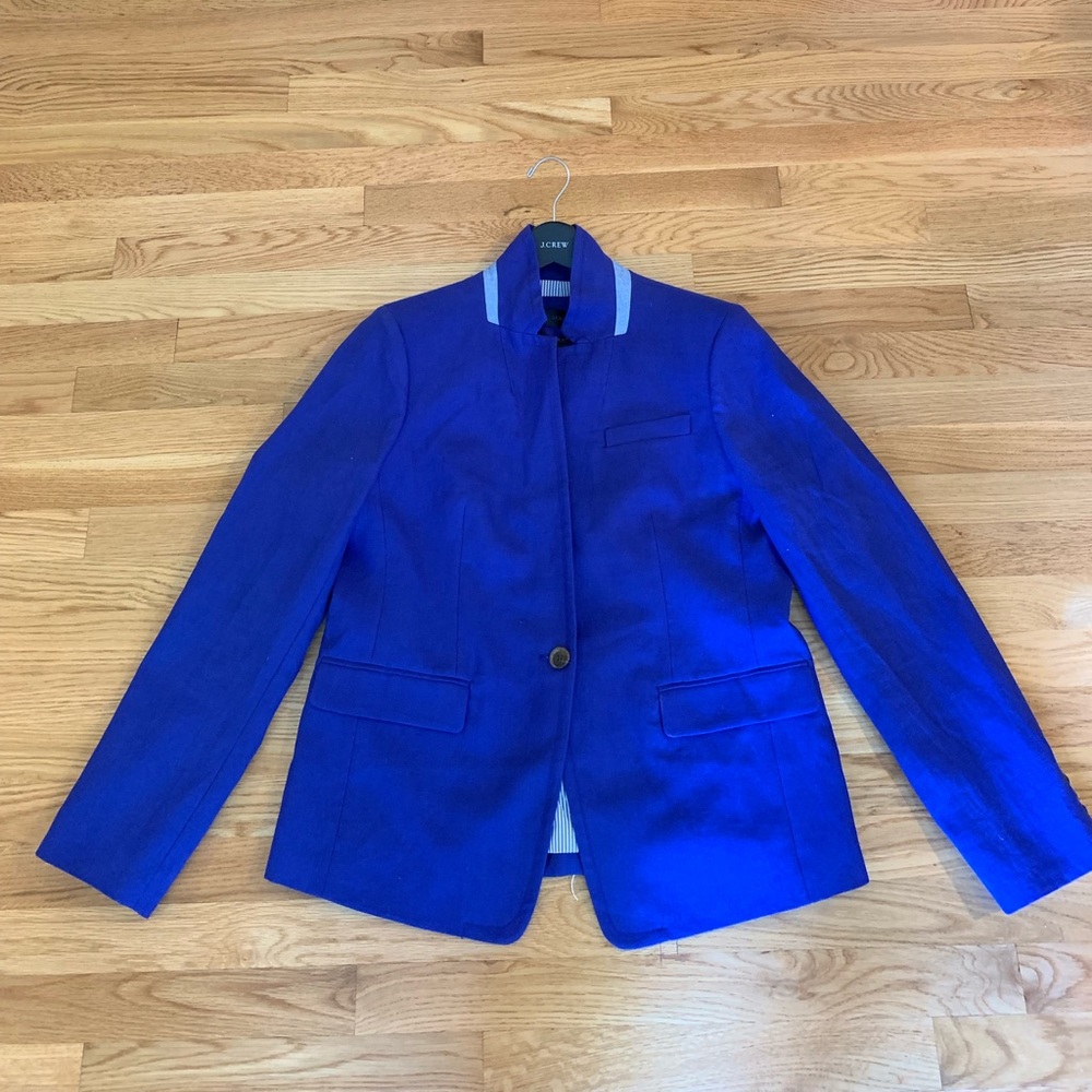 J.Crew: Blue Blazer with Striped Interior